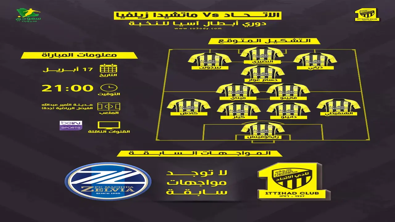 موعد مواجهة الاتحاد ضد ماتشيدا زيلفيا في دوري أبطال آسيا للنخبة والقنوات الناقلة